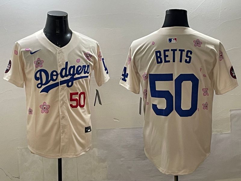 Men Los Angeles Dodgers 50 Betts Cream Sakura Edition 2025 Nike MLB Jersey style 4